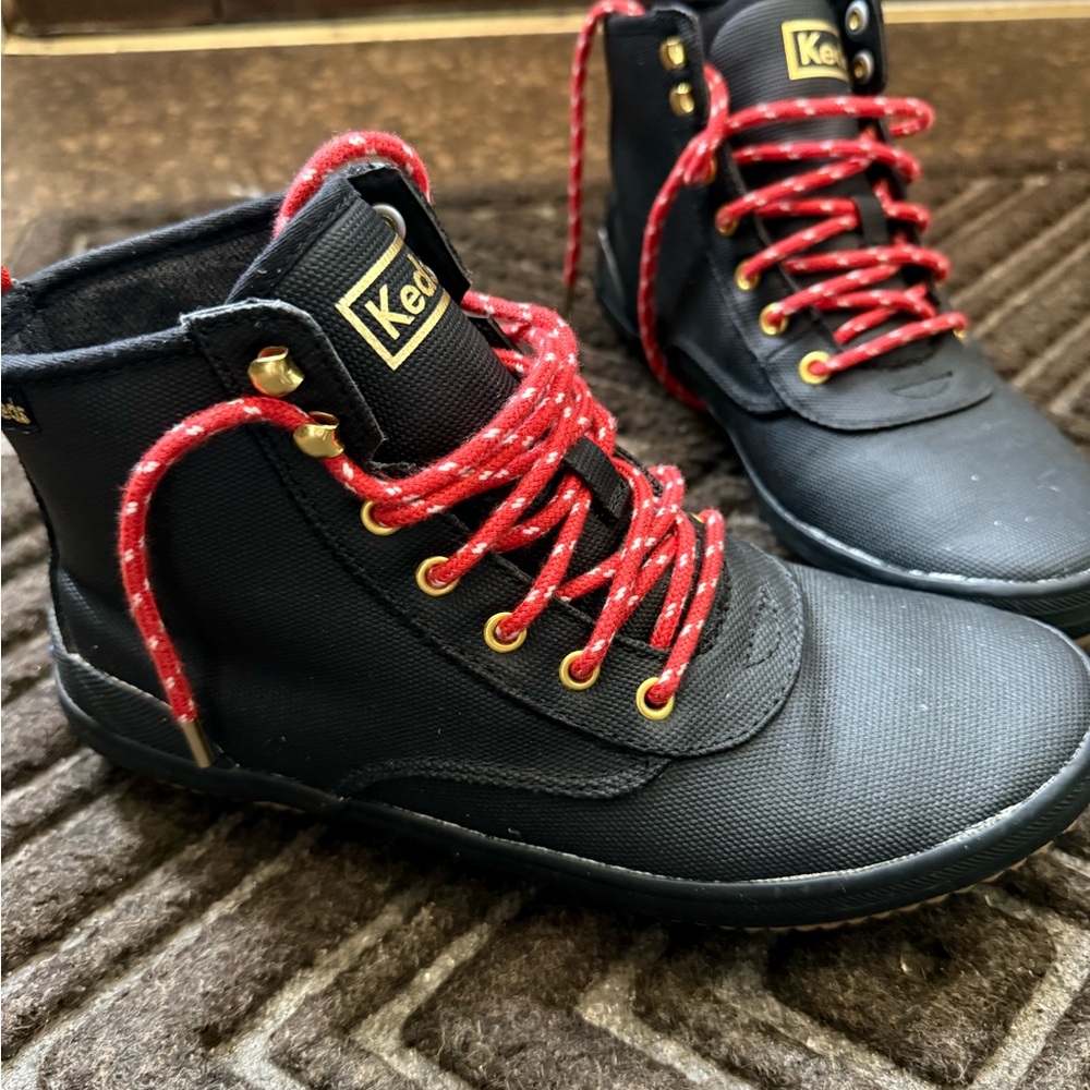 Keds Black High-Top Boots with Red Laces